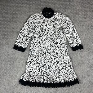 La Vie Rebecca Taylor Dress Womens XS White Black Ruffle Hem Mock Neck Party